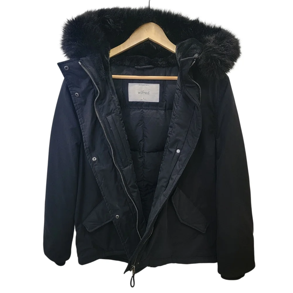 Aritzia Wilfred Mont Blanc Short Parka Goose Down Black Winter Jacket Women’s M - Picture 1 of 17